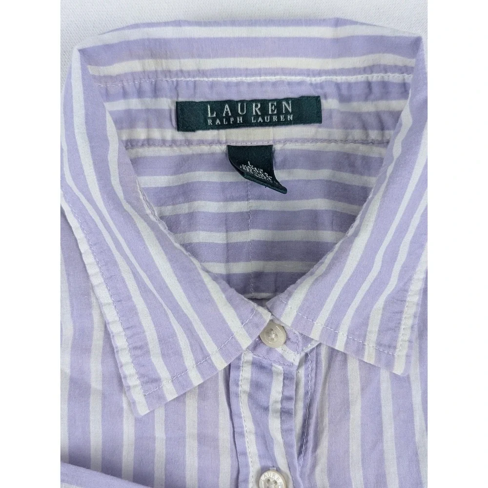 Lauren Ralph Lauren Womens Purple White Striped Cotton Button Down Shirt Large - Picture 3 of 11